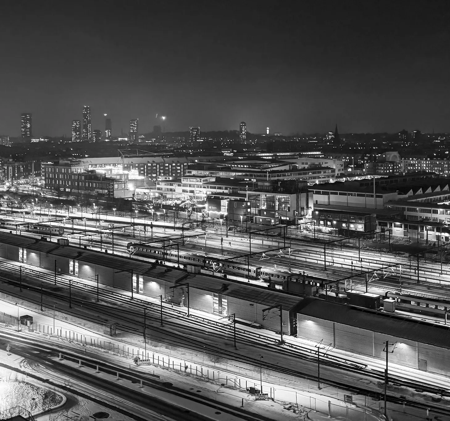 Train tracks by night, Copenhagen