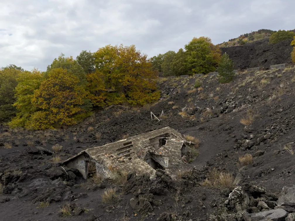 House buried in lava, Mount Etna